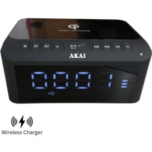 Akai ACRB-1000 Ξυπνητήρι, ασύρματος φορτιστής και ηχείο Bluetooth με διπλό USB, Aux-In και FM – 5 W RMS.( 3 άτοκες δόσεις.)