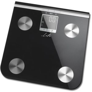 LIFE SHAPE BODY FAT SCALE WITH BLACK GLASS SURFACE LIFE.