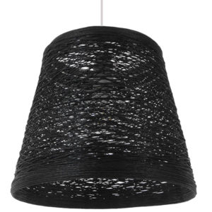 GloboStar® PLAYROOM 01563 Vintage Κρεμαστό Φωτιστικό Οροφής Μονόφωτο Μαύρο Ξύλινο Ψάθινο Rattan Φ32 x Υ27cm