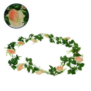 GloboStar® 09003 Τεχνητό Κρεμαστό Φυτό Διακοσμητική Γιρλάντα Μήκους 2.2 μέτρων με 10 X Μεγάλα Τριαντάφυλλα Ροζ