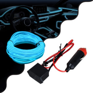 GloboStar® 82204 TUBE 360° Degree Διακοσμητική EL-Wire Neon Αυτοκινήτου Κορδόνι ΣΕΤ 3m 1W/3m 30lm/m 360° DC 12V με Βύσμα Αναπτήρα Αυτοκινήτου Αδιάβροχη IP68 Γαλάζιο
