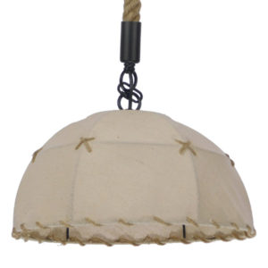 GloboStar® ANTOINETTE 01028 Vintage Κρεμαστό Φωτιστικό Οροφής Μονόφωτο με Μπεζ Σχοινί και Καπέλο Φ35 x Y20cm