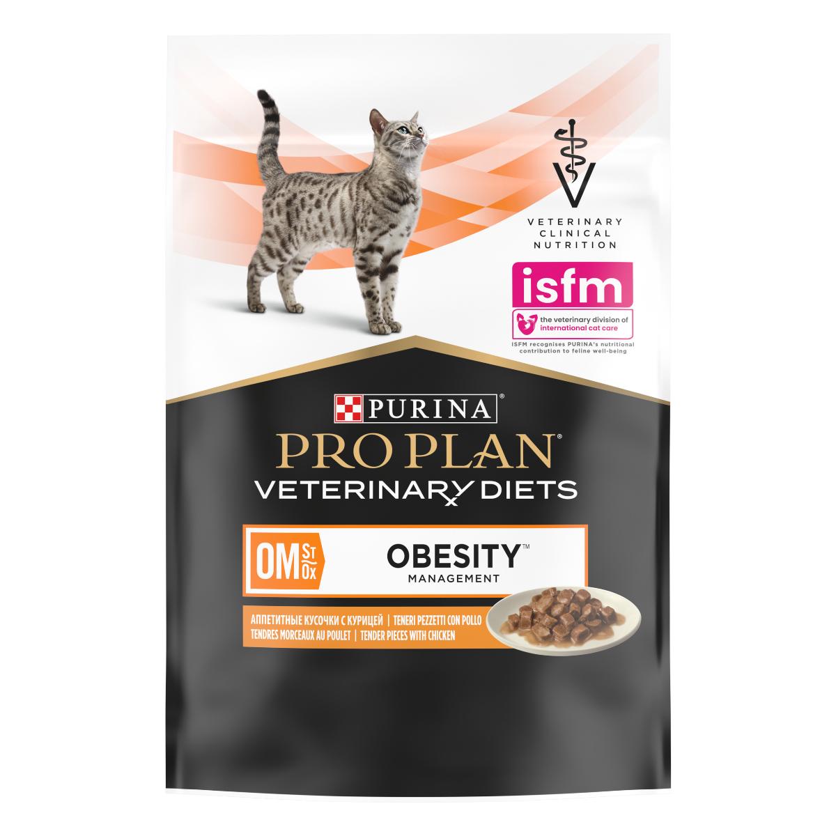 Υγρή Τροφή Purina Om Obesity Management Επιστημονικά σχεδιασμένη για να βοηθήσει τις ενήλικες γάτες να επιτύχουν και να διατηρήσουν το βέλτιστο σωματικό βάρος σε Φακελάκι με Κομματάκια Κοτόπουλου και Σάλτσα 85 gr