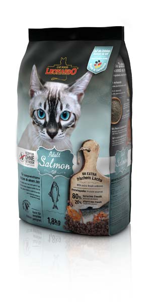 Ξηρά Τροφή Leonardo Adult Salmon Grain Free με φρέσκο σολωμό και Αμάραντο. Ιδανική για γάτες με αλλεργίες, δυσανεξίες στα σιτηρά ή τη γλουτένη 1.8kgr
