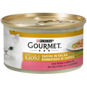 Υγρή Τροφή για Ενήλικες Γάτες Purina Gourmet Gold - Κομματάκια σε Σάλτσα με Πέστροφα και Λαχανικά 85 gr