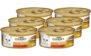 Υγρή Τροφή για Ενήλικες Γάτες Purina Gourmet Gold Double Pleasure με Βοδινό και Κοτόπουλο Economy Pack (6 Τεμ. x 85gr)
