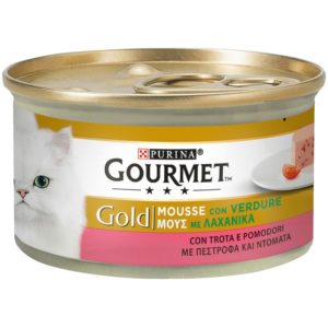 Υγρή Τροφή για Ενήλικες Γάτες Purina Gourmet Gold Μους με Πέστροφα και Ντομάτα 85 gr