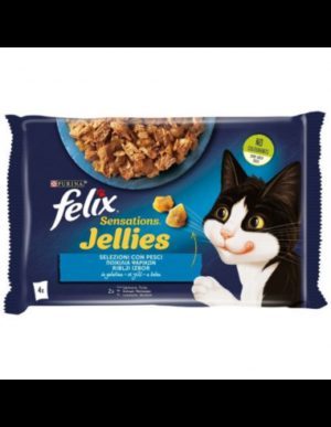 Υγρή Τροφή για Ενήλικες Γάτες Felix Sensation Jellies Πολυσυσκευασία (4 Τεμ. x 85gr) με Σολομό & Πέστροφα - Economy Pack (3 Πολυσυσκευασίες)