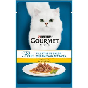 Υγρή Τροφή για Ενήλικες Γάτες Gourmet Perle Mini Φιλετάκια Κοτόπουλου σε Σάλτσα 85gr