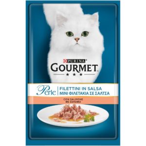 Υγρή Τροφή για Ενήλικες Γάτες Gourmet Perle με Φιλετάκια Σολομού σε Σάλτσα 85 gr