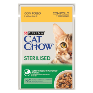 Υγρή Τροφή Cat Chow Sterilised σε Φακελάκι Πλήρης τροφή για Ενήλικες Στειρωμένες Γάτες Πλούσια σε Κοτόπουλο & Μελιτζάνες σε Σάλτσα 85gr