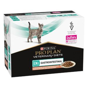 Υγρή Τροφή Purina En Gastrointestinal Επιστημονικά παρασκευασμένη για γάτες με γαστρεντερικές διαταραχές σε Φακελάκι με Κομματάκια Σολομού και Σάλτσα Economy Pack (10 Τεμ. x 85gr)