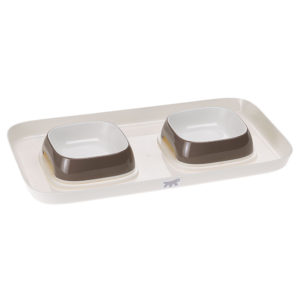 Πλαστικός Δίσκος με Μπολ Ferplast Glam Tray Λευκό/Καφέ, Extra Small, Διαστάσεων: 40 x 23 x H 4,5 cm 0,4 lt