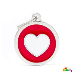 Στρογγυλή Ταυτότητα My Family Charms με Σχέδιο Καρδιά - Κόκκινο/Λευκό, Large, Διαστάσεων: 3.93X3.17cm