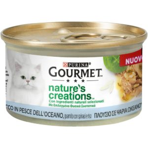 Υγρή Τροφή για Ενήλικες Γάτες Gourmet Nature s Creations με Ψάρια Ωκεανού, Γαρνιρισμένο με Σπανάκι και Ρύζι Economy Pack 4 Τεμ. x 85gr