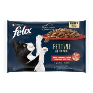 Υγρή Τροφή για Ενήλικες Γάτες Felix Deliciously Sliced στον Ατμό Πολυσυσκευασία (4 Τεμ. x 80gr) με Βοδινό & Κοτόπουλο σε Ζελέ