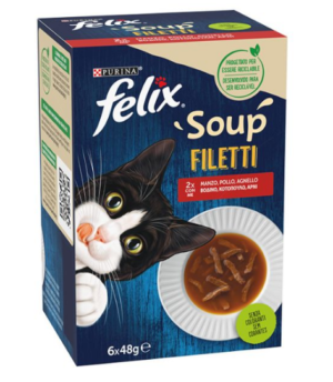 Υγρή Τροφή - Σούπα για Ενήλικες Γάτες Felix Soups Fillet Πολυσυσκευασία (6 Τεμ. x 48gr) με Βοδινό, Κοτόπουλο & Αρνί