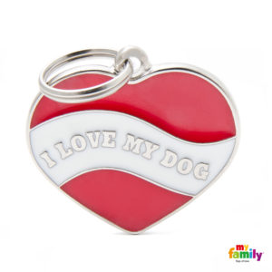 Ταυτότητα My Family Charms σε Σχήμα Καρδιάς με Μήνυμα I Love My Dog - Κόκκινο, Διαστάσεων: 3.10X3.76cm