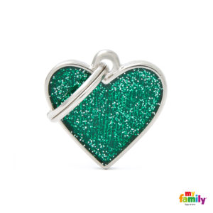 Ταυτότητα My Family Shine με Glitter σε Σχήμα Καρδιάς Πράσινο, Small, Διαστάσεων:2.8x2.5cm
