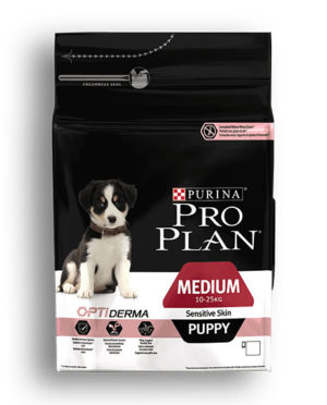 Ξηρά Τροφή Pro Plan Medium Puppy Sensitive Skin με Optiderma για κουτάβια μεσαίου μεγέθους με ευαισθησία στο δέρμα Πλούσια σε Σολομό 3Kg