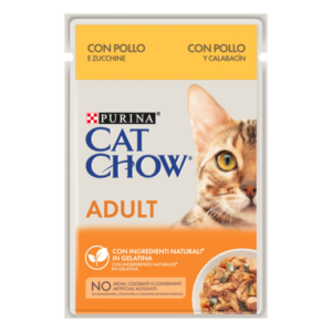 Υγρή Τροφή Cat Chow Adult, Πλήρης Τροφή για Ενήλικες Γάτες με Κοτόπουλο & Κολοκυθάκια σε Ζελέ, Economy Pack 6 Τεμ. x 85gr