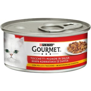 Υγρή Τροφή για Ενήλικες Γάτες Purina Gourmet Μικρά Κομματάκια Κοτόπουλου & Γαλοπούλας σε Σάλτσα, Economy Pack 4 Τεμ. x 195gr