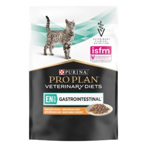 Υγρή Τροφή Purina En Gastrointestinal Επιστημονικά παρασκευασμένη για γάτες με γαστρεντερικές διαταραχές σε Φακελάκι με Κομματάκια Σολομού και Σάλτσα 85gr