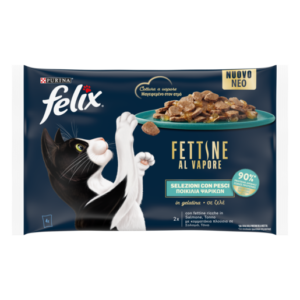 Υγρή Τροφή για Ενήλικες Γάτες Felix Deliciously Sliced στον Ατμό Πολυσυσκευασία (4 Τεμ. x 80gr) με Σολομό & Τόνο σε Ζελέ
