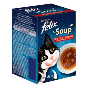 Υγρή Τροφή - Σούπα για Ενήλικες Γάτες Felix Soups Πολυσυσκευασία (6 Τεμ. x 48gr) με Βοδινό, Κοτόπουλο & Αρνί