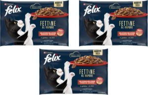 Υγρή Τροφή για Ενήλικες Γάτες Felix Deliciously Sliced στον Ατμό Πολυσυσκευασία (4 Τεμ. x 80gr) με Βοδινό & Κοτόπουλο σε Ζελέ Economy Pack (3 Πολυσυσκευασίες)