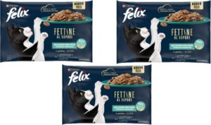 Υγρή Τροφή για Ενήλικες Γάτες Felix Deliciously Sliced στον Ατμό Πολυσυσκευασία (4 Τεμ. x 80gr) με Σολομό & Τόνο σε Ζελέ Economy Pack (3 Πολυσυσκευασίες)