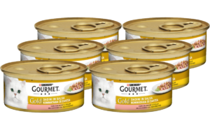 Υγρή Τροφή για Ενήλικες Γάτες Purina Gourmet Gold Κομματάκια σε Σάλτσα με Κοτόπουλο και Σολομό Economy Pack (6 Τεμ. x 85gr)