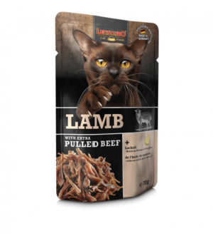 Υγρή Τροφή Φακελάκι Leonardo Lamb + Pulled Beef Ζουμερό πατέ από κοτόπουλο, σε συνδυασμό με λαχταριστές ίνες σιγομαγειρεμένου βοδινού και λάδι σολωμού 70gr