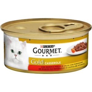 Υγρή Τροφή για Ενήλικες Γάτες Purina Gourmet Gold Double Pleasure Casserole με Βοδινό και Κοτόπουλο σε Σάλτσα Ντομάτας 85 gr