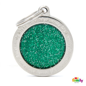 Στρογγυλή Ταυτότητα My Family Shine με Glitter Πράσινο, Large, Διαστάσεων:3.93x3.17cm