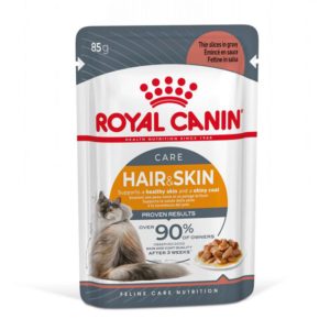 Royal Canin Hair & Skin Care Gravy Φακελάκι με Ψιλοκομμένες Φέτες σε Σάλτσα για την Υποστήριξη του Υγιούς Δέρματος και Τριχώματος, Economy Pack 6 Τεμ. x 85gr