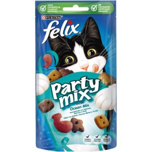Λιχουδιά Γάτας Felix Party Mix Snacks Ocean Mix με Σολωμό, Μπακαλιάρο και Πέστροφα 60gr