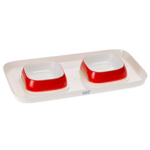 Πλαστικός Δίσκος με Μπολ Ferplast Glam Tray Λευκό/Κόκκινο, Extra Small, Διαστάσεων: 40 x 23 x H 4,5 cm 0,4 lt
