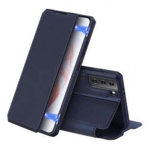 Dux Ducis Skin X Δερμάτινη Μαγνητική Θήκη Πορτοφόλι με Βάση Στήριξης για Samsung S21 5G - Μπλε