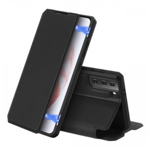 Dux Ducis Skin X Δερμάτινη Μαγνητική Θήκη Πορτοφόλι με Βάση Στήριξης για Samsung S21 5G - Μαύρο