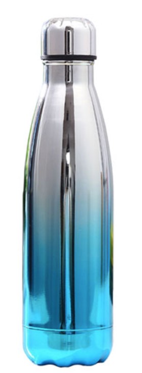 OEM Μπουκάλι νερού 500ml μεταλλικό με μόνωση κενού αέρα για ζεστά και κρύα ροφήματα blue silver