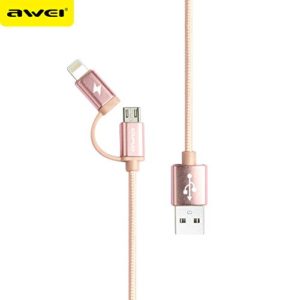 Awei CL - 930 2 in 1 1M Multifunctional 8 Pin Micro USB Interface Sync Charging Data 2.1A Cable golden