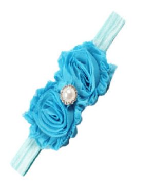 Βρεφική κορδέλα γαλάζια λουλούδια με μαργαριτάρι