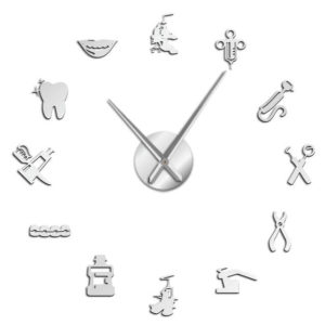 OEM T4255S Αυτοκόλλητο Ρολόι Τοίχου Dentist DIY Giant Wall Clock ασημί