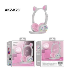 AKZ-K23 cat ear headset wireless led light grey pink