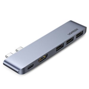 Ugreen Multifunctional HUB 2x USB Typ C - USB Typ C PD Thunderbolt 3 100W 4K60 Hz 10 Gbps HDMI 4K30 Hz 3x USB 3.0 for MacBook Pro Air Γκρι 60559