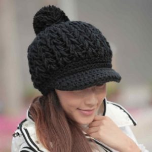 Hot Sale Fuzzy Ball Pure Color Knitted Woolen Yarn Hat For Women