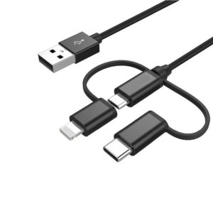 OEM Cwxuan USB Multi Port Καλώδιο 3 in 1 Micro USB Type-C 8 Pin Charging Sync Data Cable 1m Black