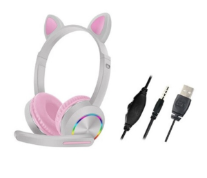 AKZ-K20 Ακουστικά - Cat ear headset ενσύρματα led light ΓκριΡοζ