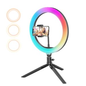 BlitzWolf® BW-SL5 RGB Ring Fill Light Phone Holder with 10 Colors 2 RGB Flashing speed 10 Brightness Levels 3 Color Temperatures 360°Platform and USB Power Supply